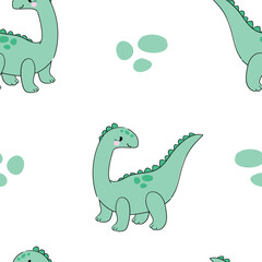 ?ute little Dinosaur seamless pattern. Hand drawn trend print for kids fabric Vector Illustration
