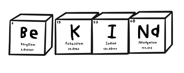 bekind wording in periodics table style illustration with transparecy background