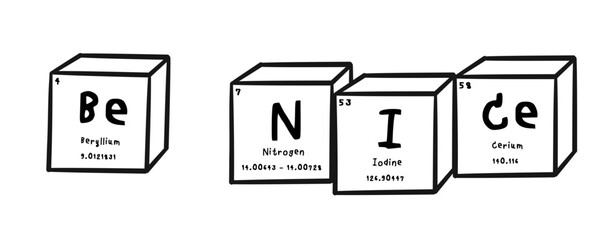 benice wording in periodics table style illustration with transparecy background