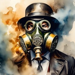 Portrait of a man with gasmask