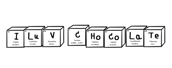 I luv chocolate wording in periodics table style illustration with transparecy background