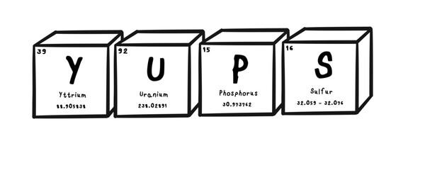 yups wording in periodics table style illustration with transparecy background