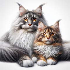 Obraz premium A cat and a cat lying together realistic photo attractive lively illustrator.