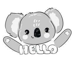 Cute koala say Hello isolated on white background, Hand drawn kids design print for nursery vector illustration. © Alsu Art