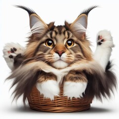 Fototapeta premium A cat in a basket photo attractive has illustrative meaning card design illustrator.