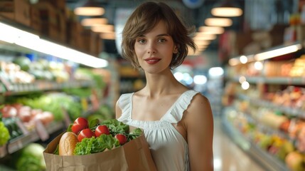Woman Holding Groceries in Supermarket