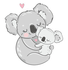 Vector cute koala and baby simple illustration.