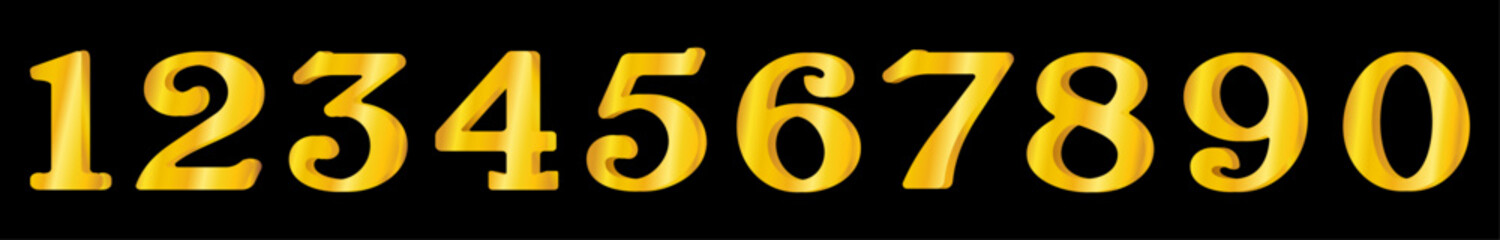 Golden 3D numbers for the design of advertising banners, discounts and holidays, vector. For anniversary, birthday, new year.