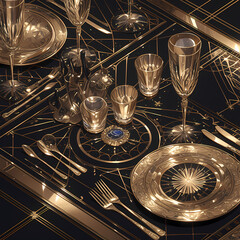 Premium Image of an Intricately Designed Golden Dining Set Awaiting a Spectacular Banquet