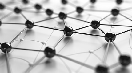 A close up of a network of black spheres. The spheres are connected by lines, and the image conveys a sense of complexity and interconnectedness