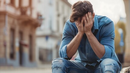 Despair - A man sitting with his head in his hands, displaying signs of distress or sadness