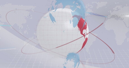 Obraz premium Image of globe, financial data processing and statistics over light background