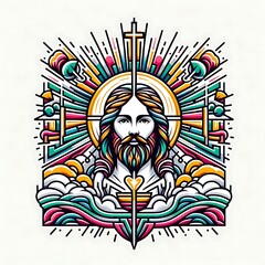 Fototapeta premium jesus christ religious images of a man with a beard and a cross image art realistic lively has illustrative meaning illustrator.
