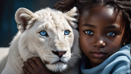 portrait young african girl with animal
