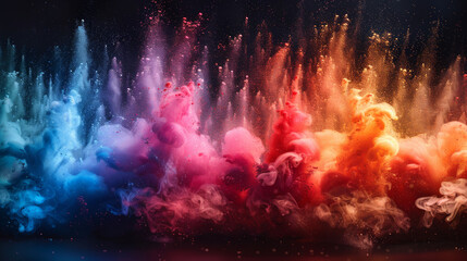 Magical Vector Illustration of Colorful Light Bokeh Background and Rainbow Smoke Particles