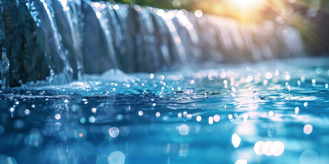 the dam flows clean water in the morning, Industrial waste water treatment plant purifying water	
