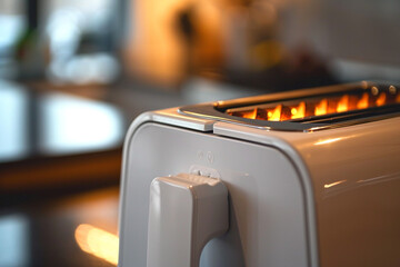 A white toaster with a cancel button, allowing customization of toasting time.