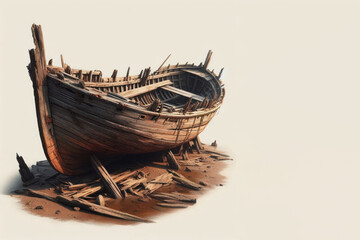 An old wooden boat. Space for text.