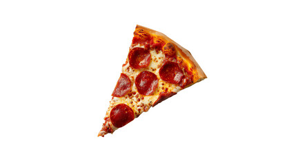 A slice of pizza with pepperoni, isolated on a transparent background.