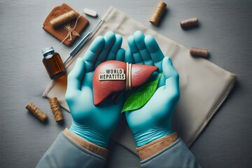 person holding a fake liver with the word Hepatitis written on it
