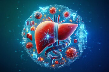 colorful, abstract image of a liver with a red and blue background