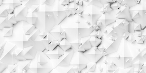 Abstract white pyramid polygon geometry mosaic background template, flat lay top view from above