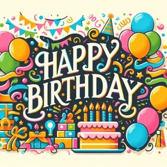 Fototapeta premium A colorful birthday card with balloons and gifts realistic photo attractive card design illustrator.