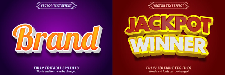 Bundle of 3d Brand jackpot winner editable text effect design vectors. Set of editable text effect designs. Modern editable text effect vector design. Brand jackpot winner text style theme