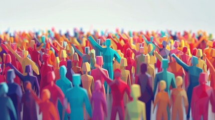 Fototapeta premium Diverse Group People Standing Arms Raised Concept. 3d illustration. 