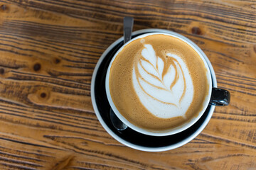 A delicious latte coffee from above