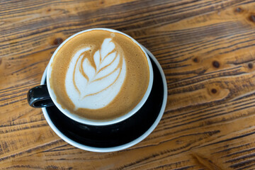 A delicious latte coffee from above