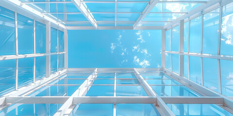 White steel frame structure on  blue sky background,