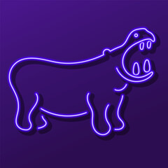 hippopotamus neon sign, modern glowing banner design, colorful modern design trend. Vector illustration.