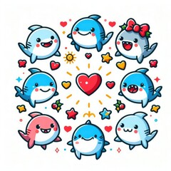 Many cartoon sharks art realistic photo attractive illustrator illustrator.