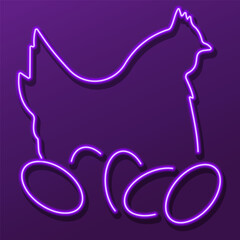 chicken neon sign, modern glowing banner design, colorful modern design trend. Vector illustration.