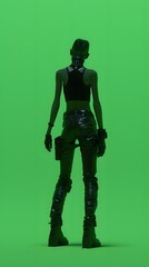 3D illustration of cyberpunk character on green screen. cyborg, humanoid, robot.