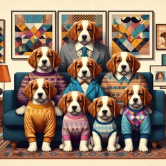 Many dogs in sweaters and suits image art photo has illustrative meaning card design illustrator.