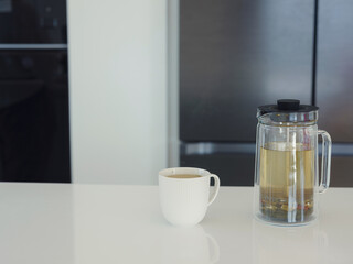 home work in white modern kitchen