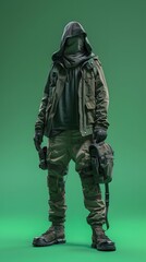 Obraz premium 3D illustration of cyberpunk character on green screen. cyborg, humanoid, robot.