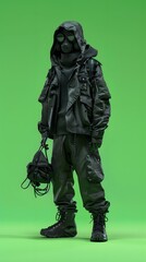 Fototapeta premium 3D illustration of cyberpunk character on green screen. cyborg, humanoid, robot.