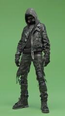 Fototapeta premium 3D illustration of cyberpunk character on green screen. cyborg, humanoid, robot.