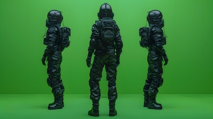 Fototapeta premium 3D illustration of cyberpunk character on green screen. cyborg, humanoid, robot.