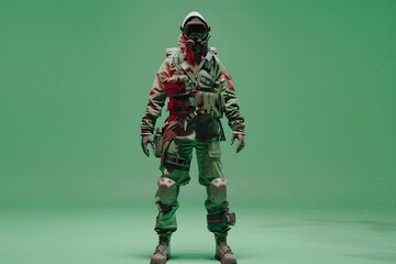 3D illustration of cyberpunk character on green screen. cyborg, humanoid, robot.