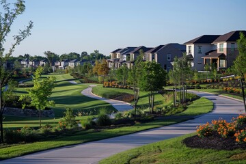 Fototapeta premium Neighborhood, Gated Community with Private Park and Recreational Facilities