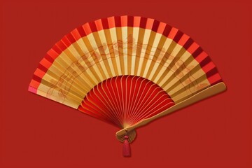 Colorful fan on vibrant red backdrop. Great for summer themed designs