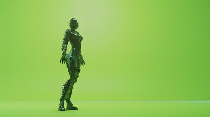 Fototapeta premium 3D illustration of cyberpunk character on green screen. cyborg, humanoid, robot.