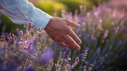 Hand Touching Blooming Lavender