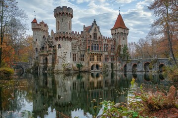 Obraz premium Historical Significance, Heritage-listed Castle with Medieval Architecture and Surrounding Moat