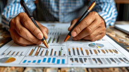The businessman analyzes sales data graph growth on a modern interface, icons on strategy, digital online marketing, solution analysis, and development contents on a global network connection.