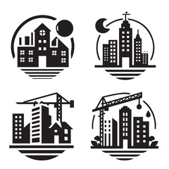 vector set of building construction logo silhouettes